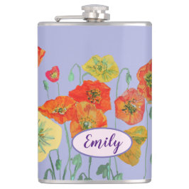 Orange Poppies Blumenkohl Blume Pastel lila Lilac Flachmann