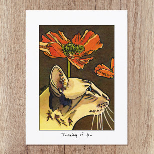 Orange Poppies Cat Thinking Custom Postkarte