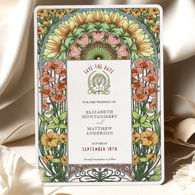 Orange Poppies & Daisies Jugendstil Save the Date Einladung (Von Creator hochgeladen)