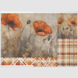 Orange Poppies & Kariert für Decoupage oder Giftwr Seidenpapier