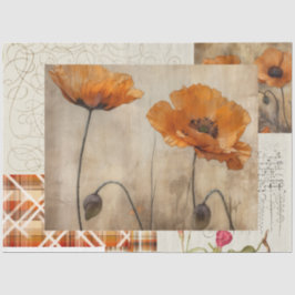 Orange Poppies & Kariert für Decoupage oder Giftwr Seidenpapier