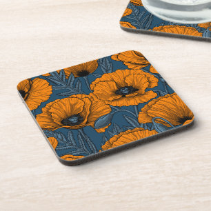 Orange poppies on dark blue getränkeuntersetzer