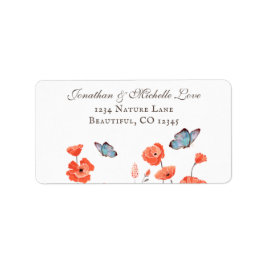 Orange Poppies und Blue Butterflies Floral Address Adressaufkleber