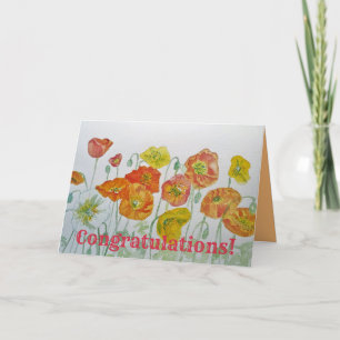 Orange Poppies Watercolor Gratulations Card Karte