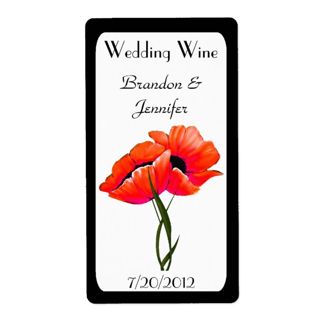 Orange Poppies Wedding Mini Wine Labels (Vorne)