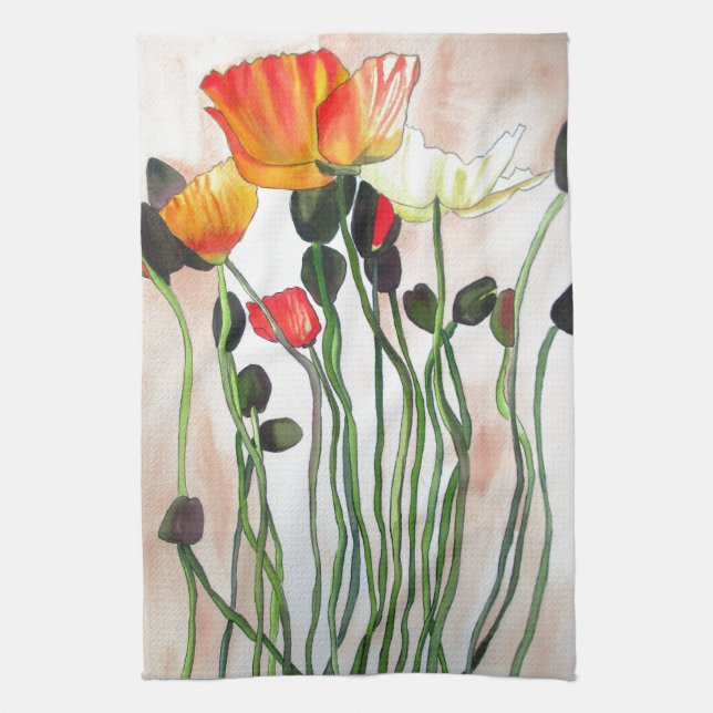 Orange Poppy Blume Aquarellmalerei Handtuch (Vertikal)
