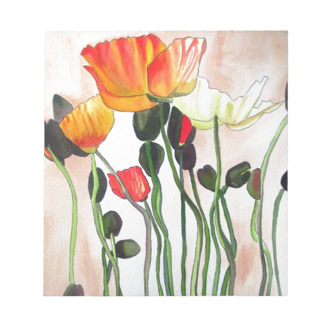 Orange Poppy Blume Aquarellmalerei Notizblock (Vorderseite)