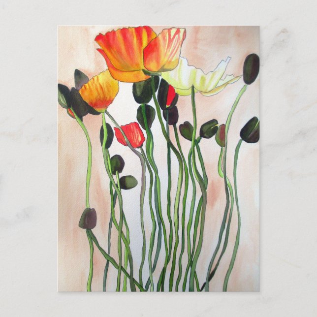 Orange Poppy Blume Aquarellmalerei Postkarte (Vorderseite)