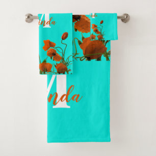 Orange Poppy-Blume Blumenmonogramme mit benutzerde Badhandtuch Set