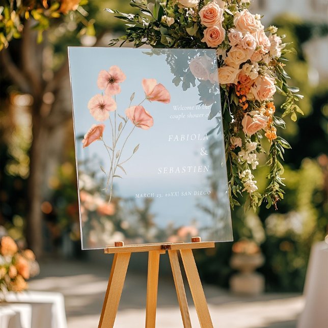 Orange Poppy Blume botanische Hochzeit Begrüßungsz Acrylschild (Von Creator hochgeladen)