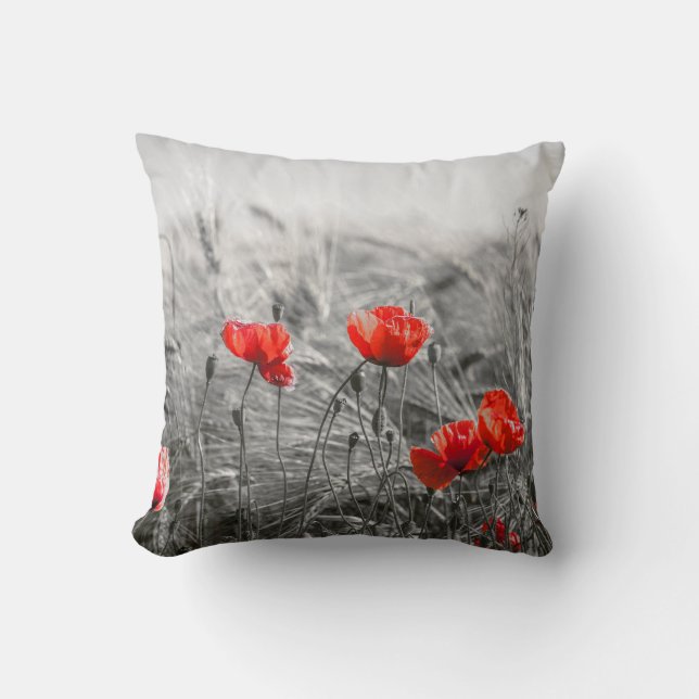 Orange Poppy Blume Field Minimalistisch Fotografie Kissen (Vorderseite)