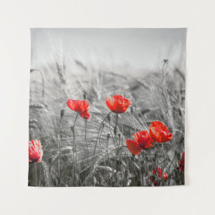 Orange Poppy Blume Field Minimalistisch Fotografie Wandteppich