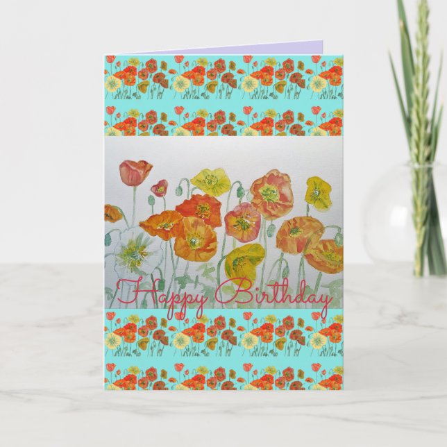 Orange Poppy Blume Floral Happy Birthday Art Card Karte (Vorderseite)