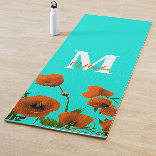 Orange Poppy Blume Floral Monogram Initial Gift Yogamatte (Beispiel)