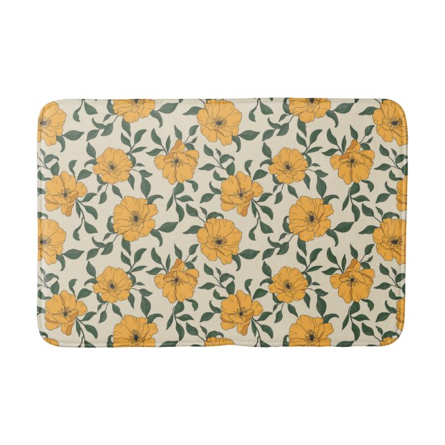 Orange Poppy Blume Pattern Badematte (Vorderseite)