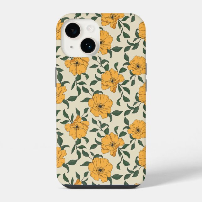 Orange Poppy Blume Pattern iPhone Hülle (Rückseite)