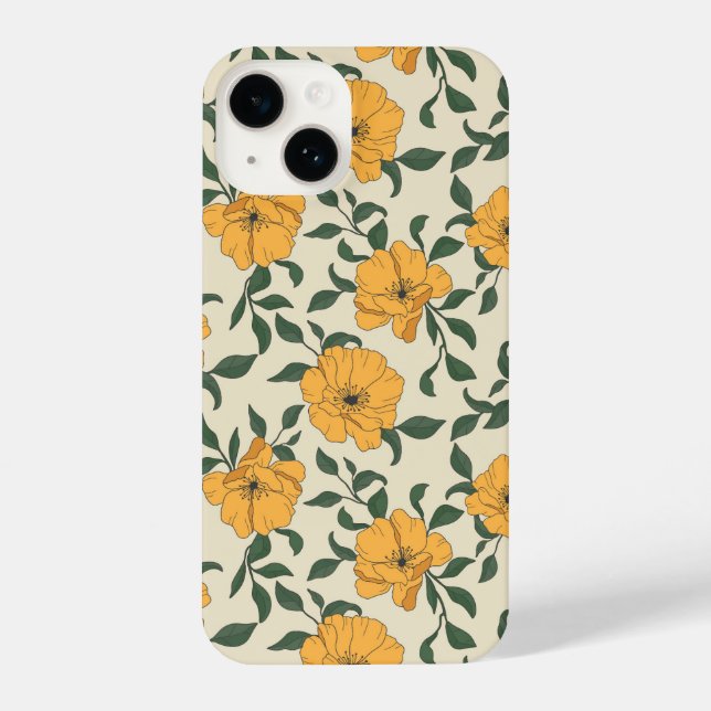 Orange Poppy Blume Pattern iPhone Hülle (Rückseite)