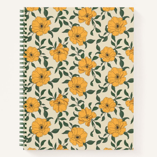Orange Poppy Blume Pattern Notizbuch (Vorderseite)