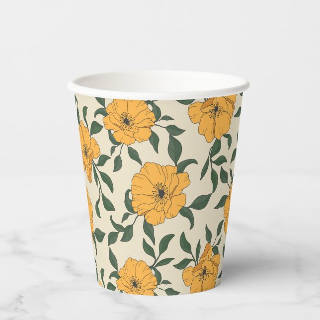 Orange Poppy Blume Pattern Pappbecher (Vorderseite)