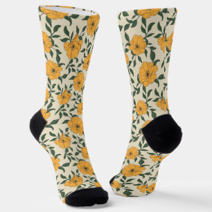 Orange Poppy Blume Pattern Socken