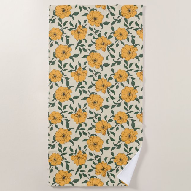 Orange Poppy Blume Pattern Strandtuch (Vorderseite)
