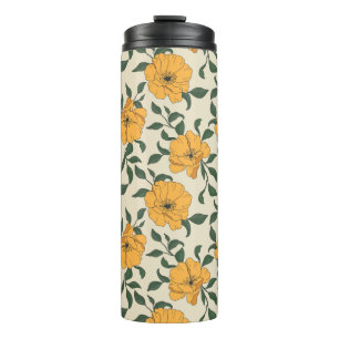 Orange Poppy Blume Pattern Thermosbecher
