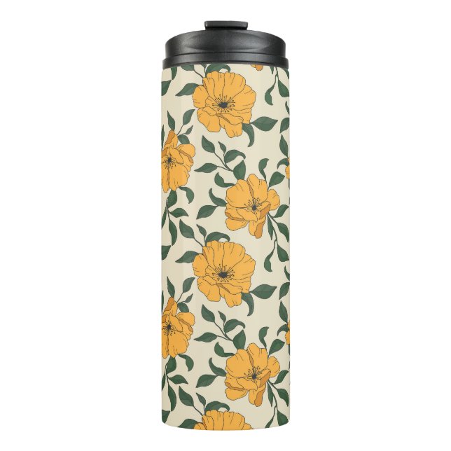 Orange Poppy Blume Pattern Thermosbecher (Vorderseite)