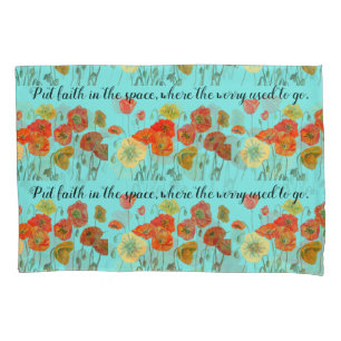 Orange Poppy Blume 'Put Faith in the Space' Aqua Kissenbezug
