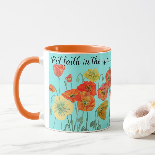 Orange Poppy Blume 'Put Faith in the Space' Aqua Tasse (Mit Donut)