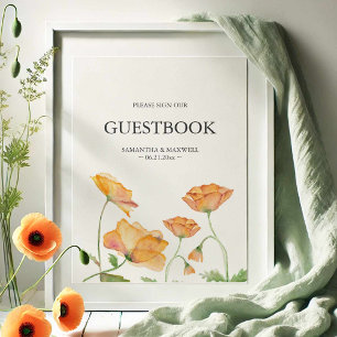 Orange Poppy Blume Wedding Guestbook Poster