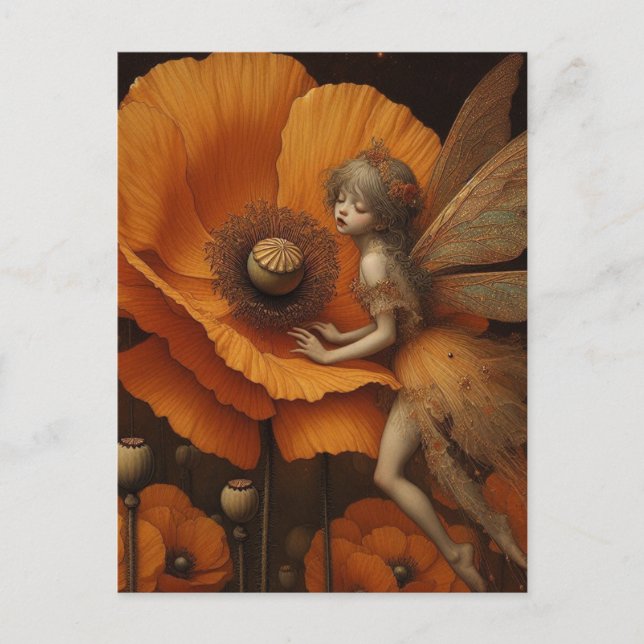 Orange Poppy Fairy Postkarte (Vorderseite)
