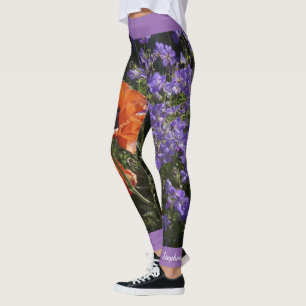 Orange Poppy Floral mit Namen Leggings