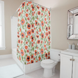 Orange Poppy Floral Wasserfarbmuster Duschvorhang