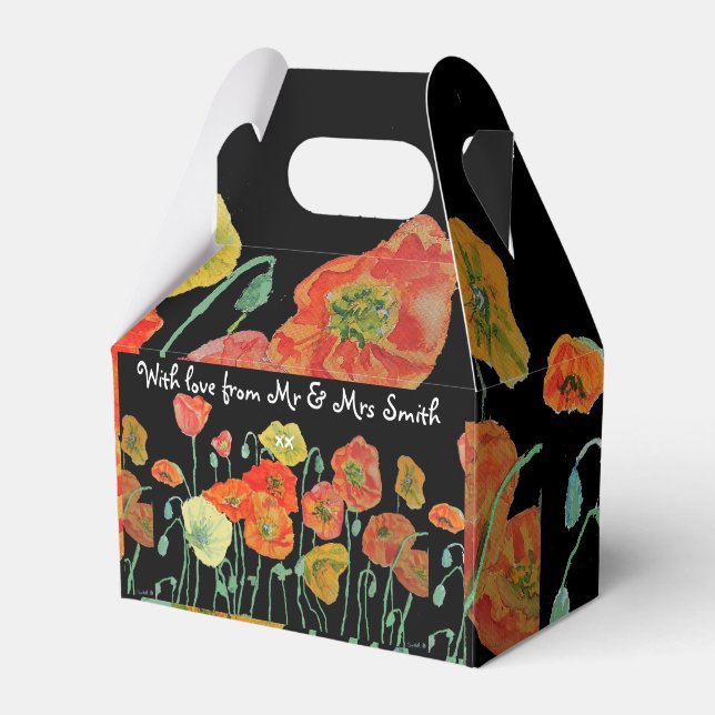 Orange Poppy Floral Wedding Cake Favor Box Geschenkschachtel (Vorderseite)