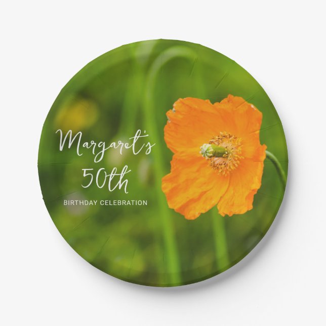Orange Poppy Flower Photograph 50th Birthday Party Pappteller (Vorderseite)