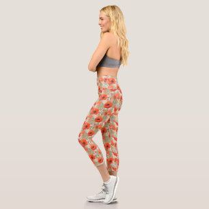 Orange Poppy Meadow Capri Leggings