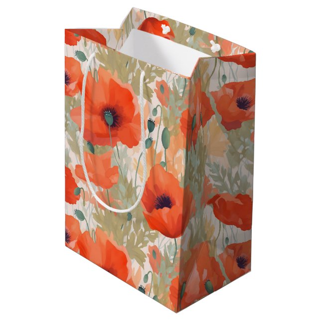 Orange Poppy Meadow Mittlere Geschenktüte (Rückseite Schrägansicht)