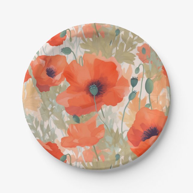 Orange Poppy Meadow Pappteller (Vorderseite)