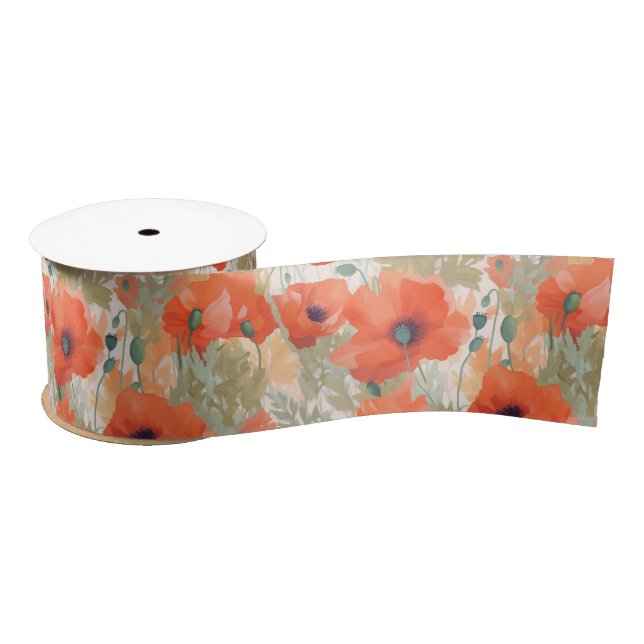 Orange Poppy Meadow Satinband (Spule)