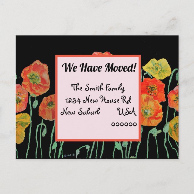 Orange Poppy neue Adresse Postkarte, wir bewegen u Postkarte (Vorderseite)
