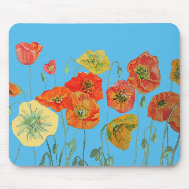 Orange Poppy Poppies Art Computer Maus Mat Pad Mousepad (Vorne)