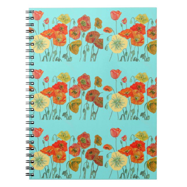 Orange Poppy Poppies Floral Blume Aqua Notebook Notizblock (Vorderseite)