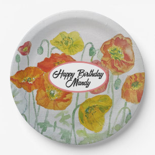 Orange Poppy Rose Blume Muster Party Platine Pappteller