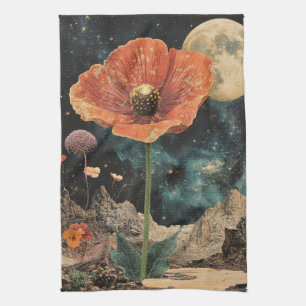 Orange Poppy Under Moonlight Geschirrtuch