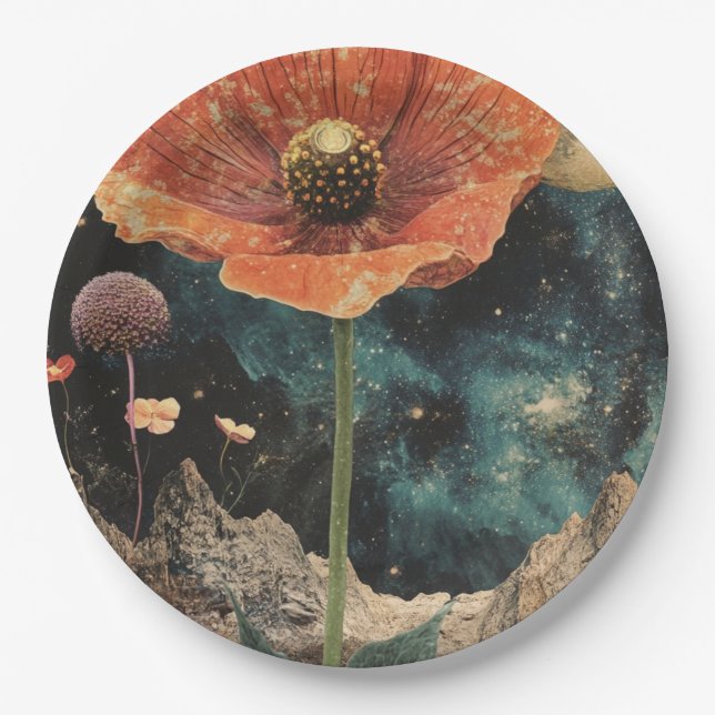 Orange Poppy Under Moonlight Pappteller (Vorderseite)