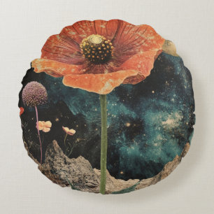 Orange Poppy Under Moonlight Rundes Kissen