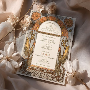 Orange Poppy Wedding Einladungen Art Nouveau Mucha