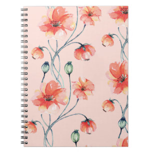 Orange Popy Watercolor: Vintages Blumendesign Notizblock