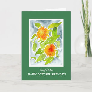 Orange Pot Marigolds Partner - Oktober Geburtstag Karte