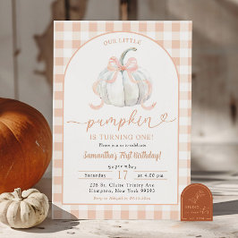 Orange Preppy Gingham Pumpkin 1. Geburtstag Einladung